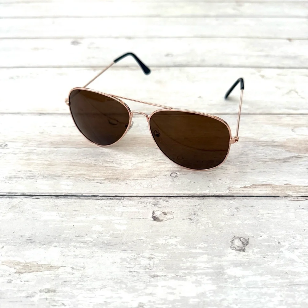 Gold Rimmed Aviators Polarized Reflective Unisex Sunglasses NEW